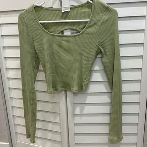 Le Lis Sage Green Ribbed Long Sleeve Crop Top